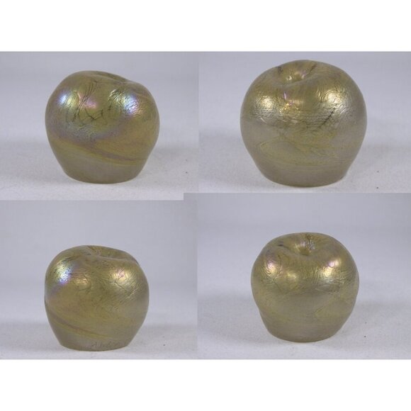 Vintage Art glass apple pen stand, artist signed glass paperweight, iridescent - Picture 4 of 10